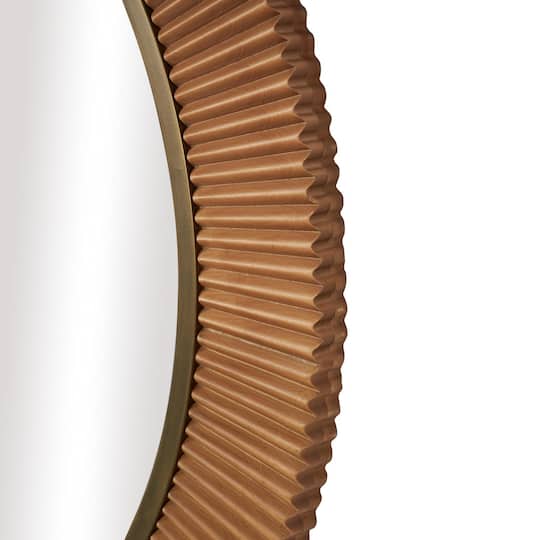 43" Brown Wood Fluted Room Wall Mirror with Scalloped Edge